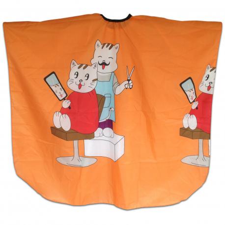 Pláštěnka kadeřnická stříhací dětská - kočky. oranžová.